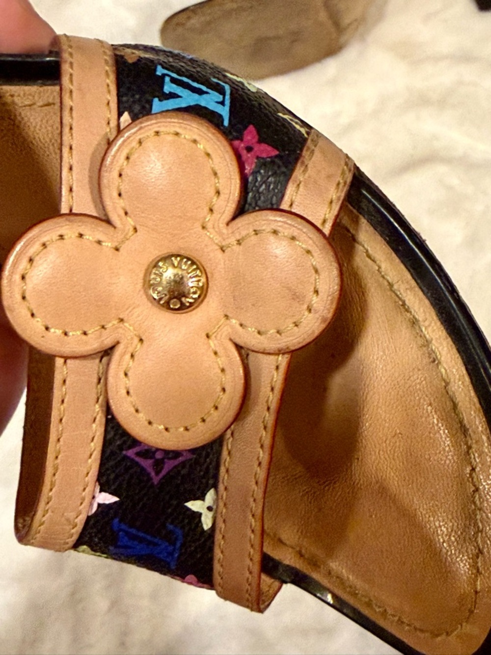 Louis Vuitton Black Multicolor Monogram Flower Mules Size 39 Vintage Authentic - Picture 9 of 10